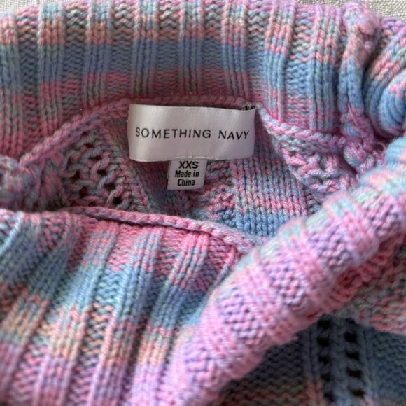 Something Navy Ruffle Mockneck Sweater Pink Combo - Picture 4 of 4